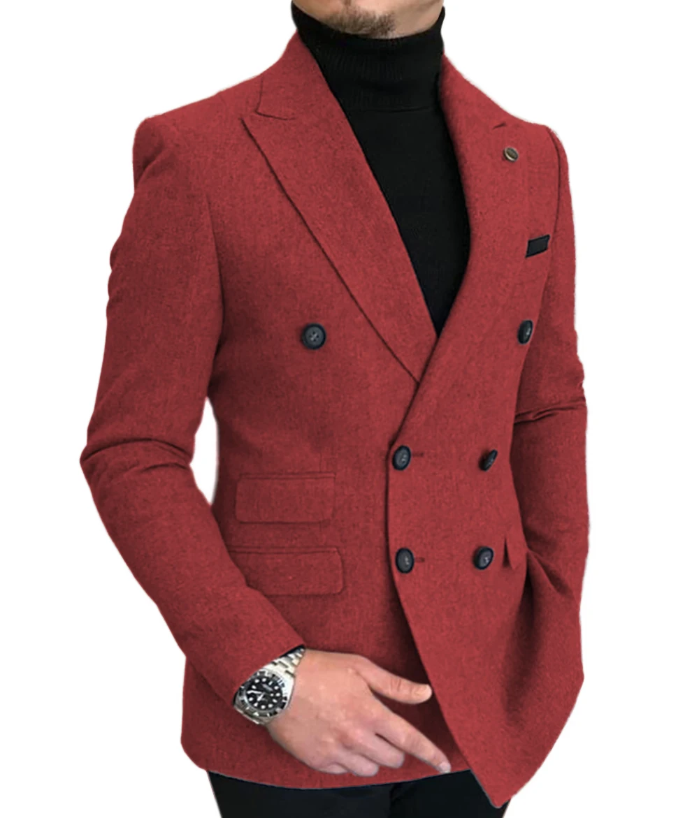 Only Jacket 1PCS Formal Men\'s Wool Bussiness Prom Tuxedos 1 Piece Double Breasted Patterned Blazer for Wedding Groomsmen