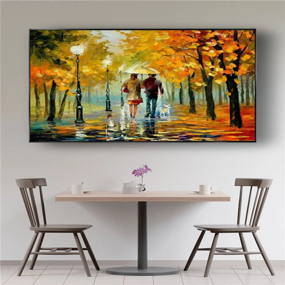 Modern Home Decor Wall Art Pictures Hand-Painted Oil Painting Knife Poster Street Scene Wood Lovers On Canvas Trim Living Room