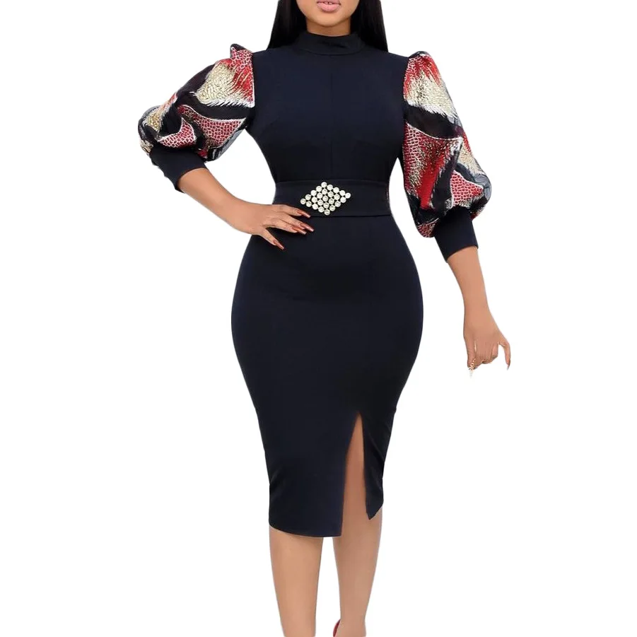 

2022 Spring Summer African Women Printing Polyester O-neck Knee-length Dress African Dresses for Women African Clothes S-3XL