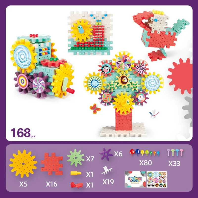 168-368 stücke Getriebe Bausteine Spielzeug Sets Baby DIY Pilz Nägel Spielzeug Kits 3D Modell Montieren Blöcke Spielzeug für Kinder Geschenke