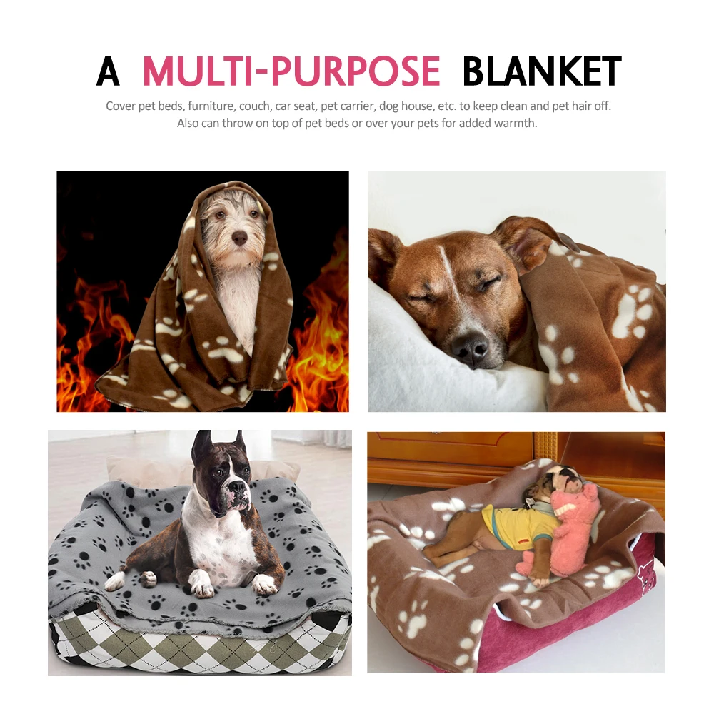 Paw Print Dog Blanket Soft Warm Dog Cat Bed Mat Puppy Dogs Sleeping Blankets Bath Towel For Small Medium Large Dogs Cats Pug