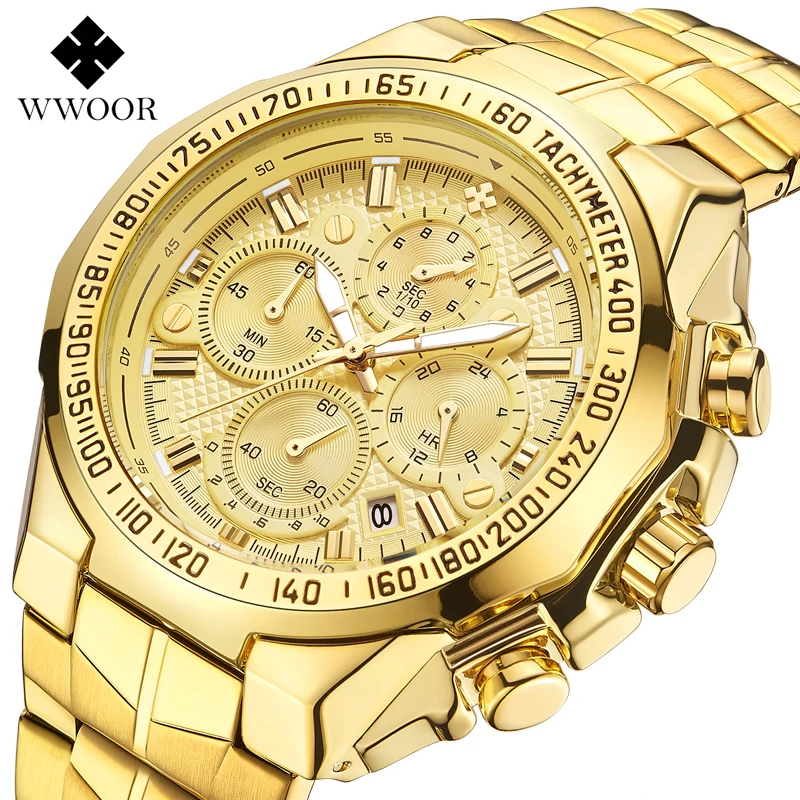 Relogio Masculino Wrist Watches Men 2019 Top Brand Luxury WWOOR Golden Chronograph Men Watches Gold Big Male Wristwatch Man 2019