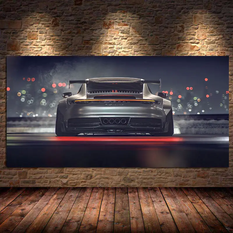 Modern Wall Art Canvas Painting Supercars 911 GT Bcak View Wall Pictures Silk Posters and Prints Living Room Home Decor Unframed