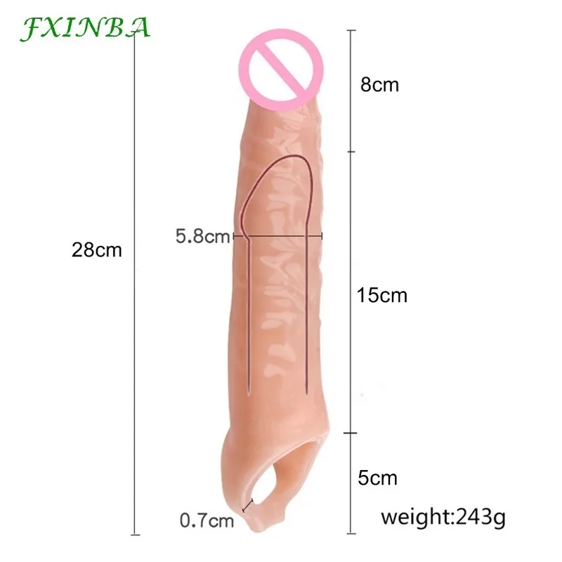 FXINBA 28cm Huge Penis Sleeve Bigger Cock Extender Sleeve Extended Dick Enlargement Reusable Condom Adult Sex Toys For Men