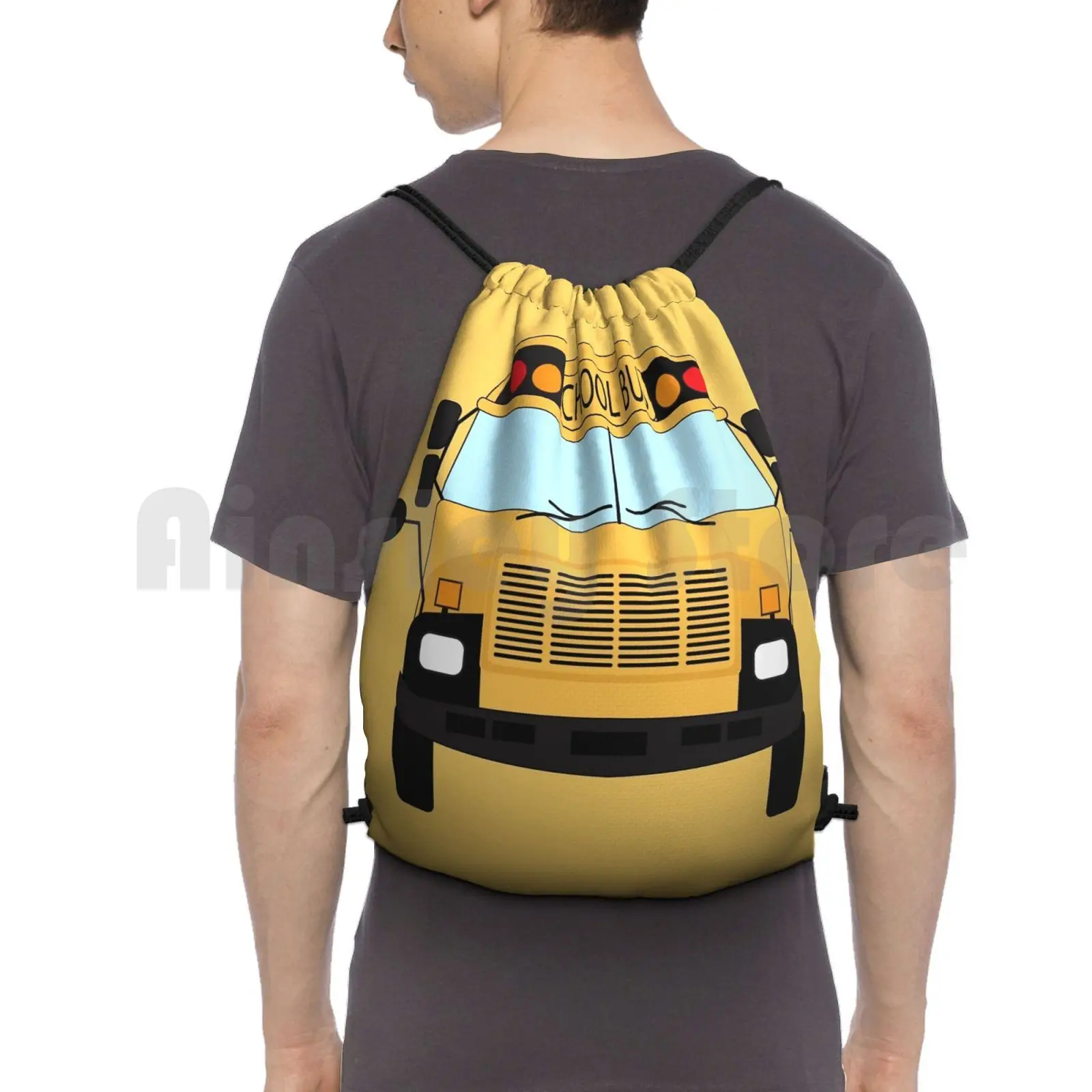 

Желтый рюкзак с рисунком школьного автобуса, сумки на шнурке, спортивная сумка, водонепроницаемая школьная сумка, водитель школьного автобуса, Америка, США, штаты