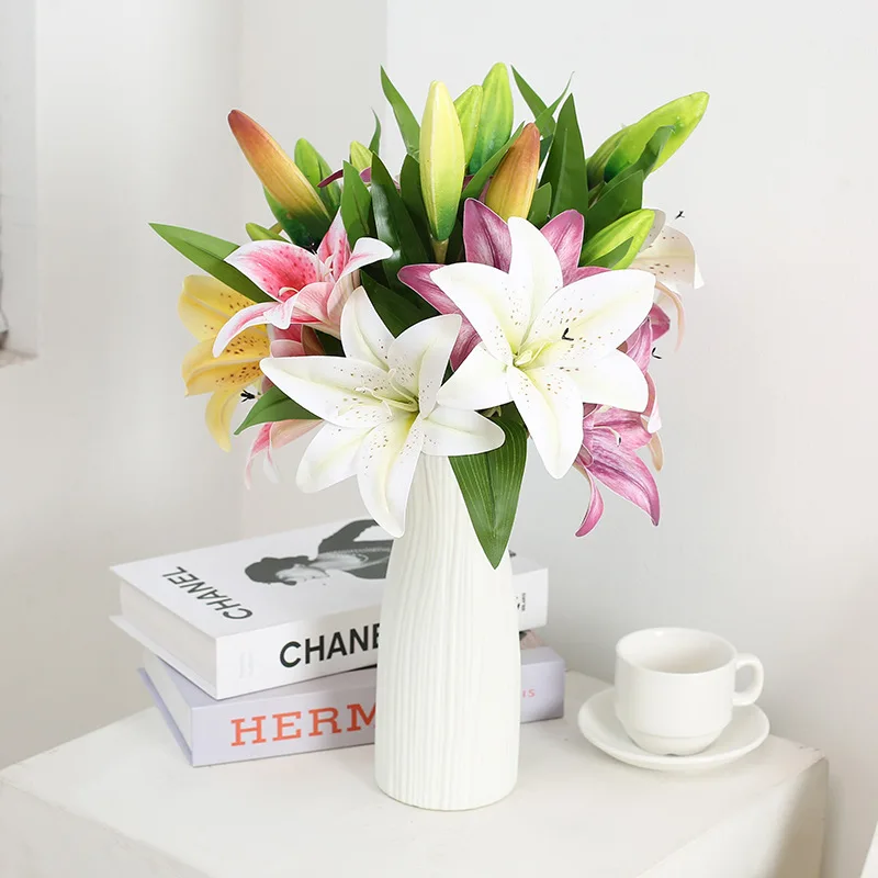 Artificial silk flowers fake lily Bouquet 41cm long DIY creative bouquet as gift for friends teach & fresh living room decor