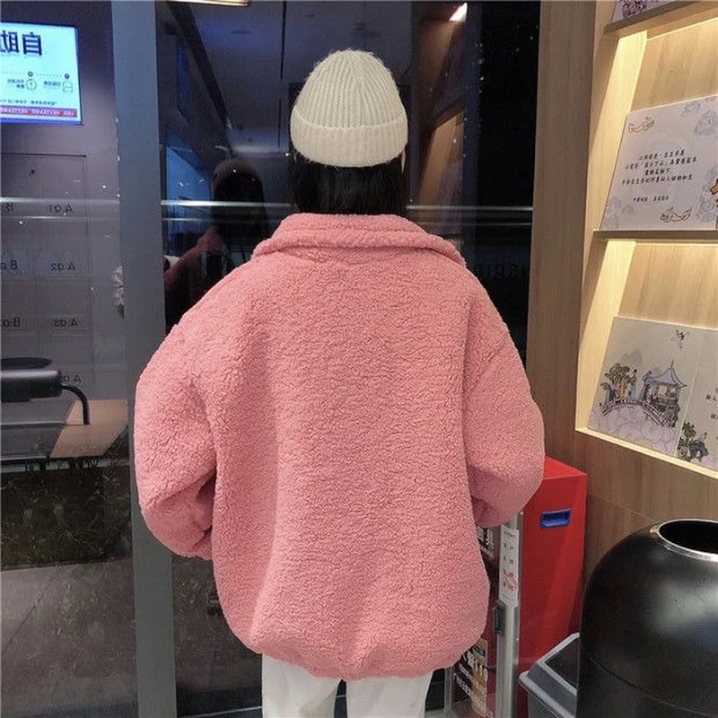 Jackets Women Lambswool Thickening Stand Collar All-match Loose Ulzzang Clothes Sweet Hot Sale Ins Streetwear Warm Soft Students