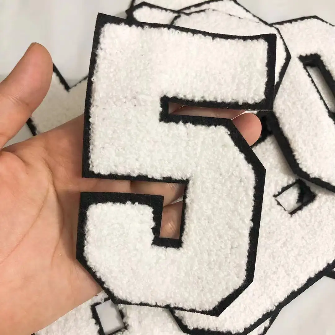 Large White Digital Chenille Embroidered Iron On Patch Applique Diy Number Badge Patches For Kid Clothing Bag Accessories