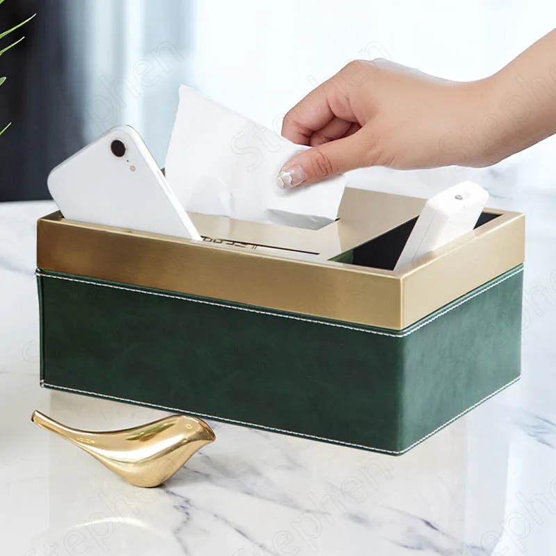 

American Metal Leather Tissue Box European Magnetic Gilded Bird Napkin Holder Ornaments Living Room Desktop Paper Towel Boxes