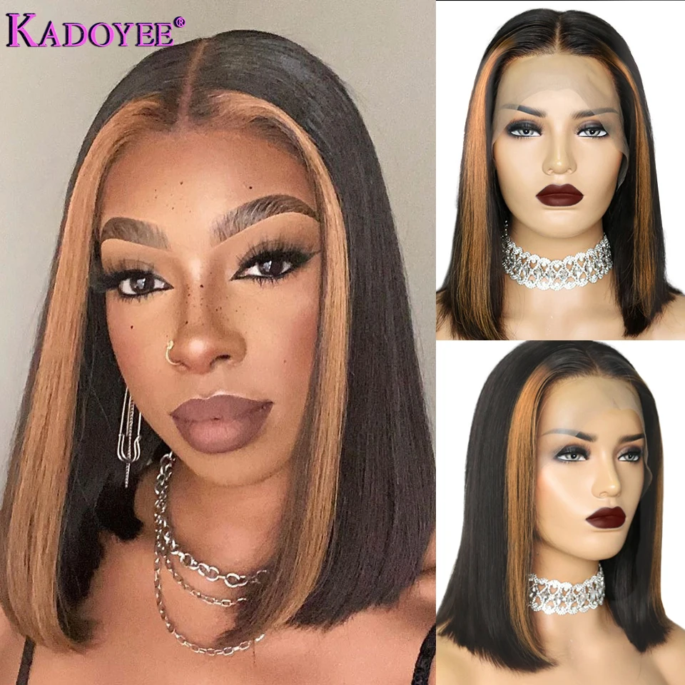 

Straight Bob Wig 13x4 Lace Front Wigs Human Hair Highlight Ombre Color Malaysian Pre Plucked 1B/27 Part Lace Wigs with Baby Hair