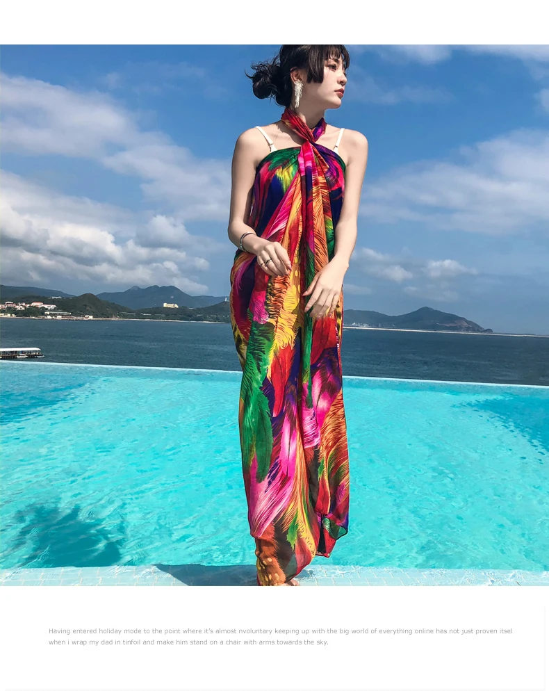 Silk scarf female summer sunscreen beach towel bohemian shawl scarf dual-use wild beach large scarf can be used as a skirtdress