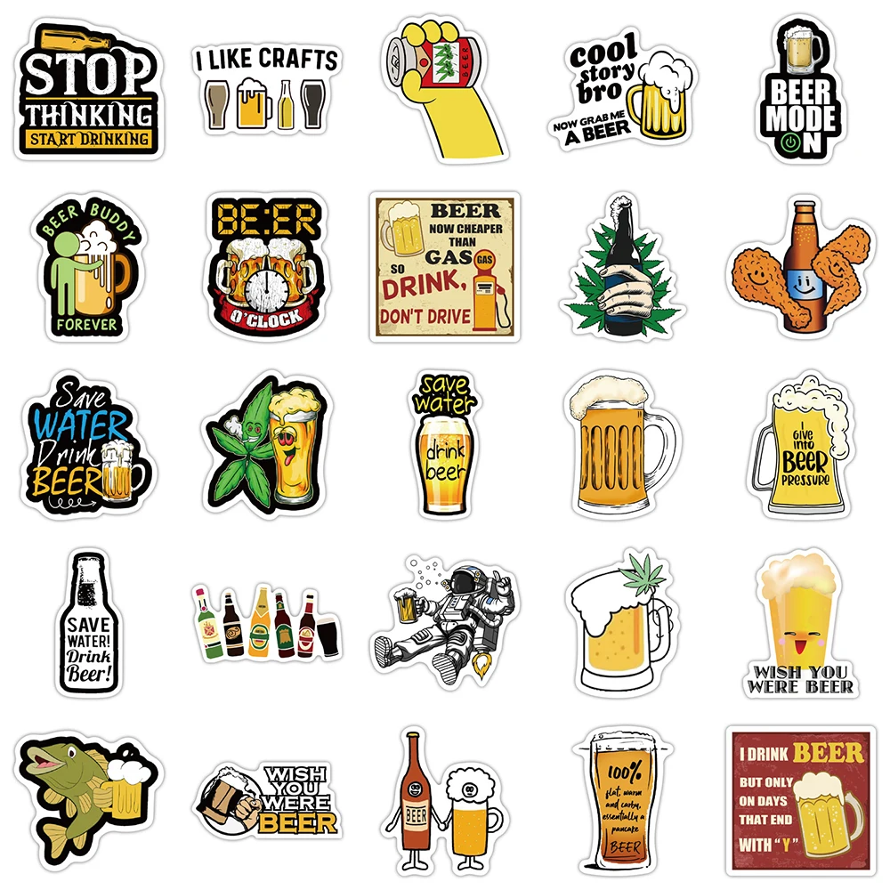 10/30/50pcs Cute Beer Leaf Cartoon Stickers Kids Toy Laptop Motorcycle Fridge Car Guitar Graffiti DIY Waterproof Sticker Decals