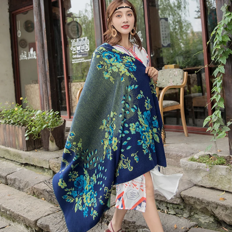 Luxury 140*140cm Travel Shawl Women Cashmere Pashmina Scarf Winter New Female Elephant Tassel Wraps All-match Square Blanket