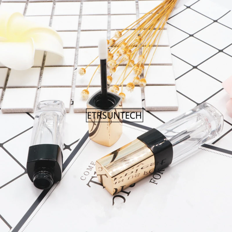 

100pcs Empty Bottle Gold Square Lip Gloss Tube Glaze Smooth Cover Scrub Fashionable Refillable Bottle F3702