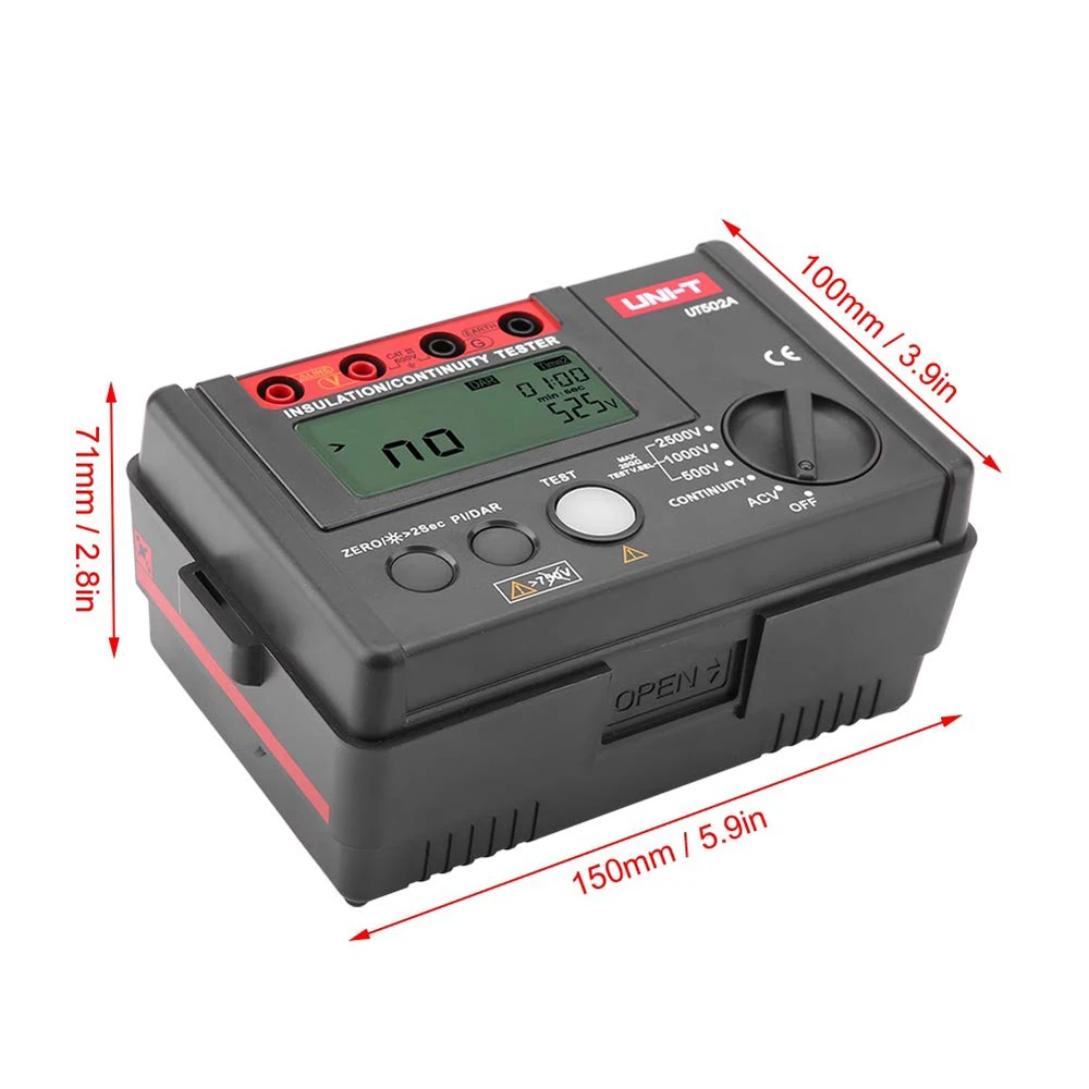 Imagem -03 - Verificador de Resistência de Isolamento Fáceis Ut502a Multímetro de Voltagem dc 500v 1000v 2500v ac 30v600v Cinza Vermelho