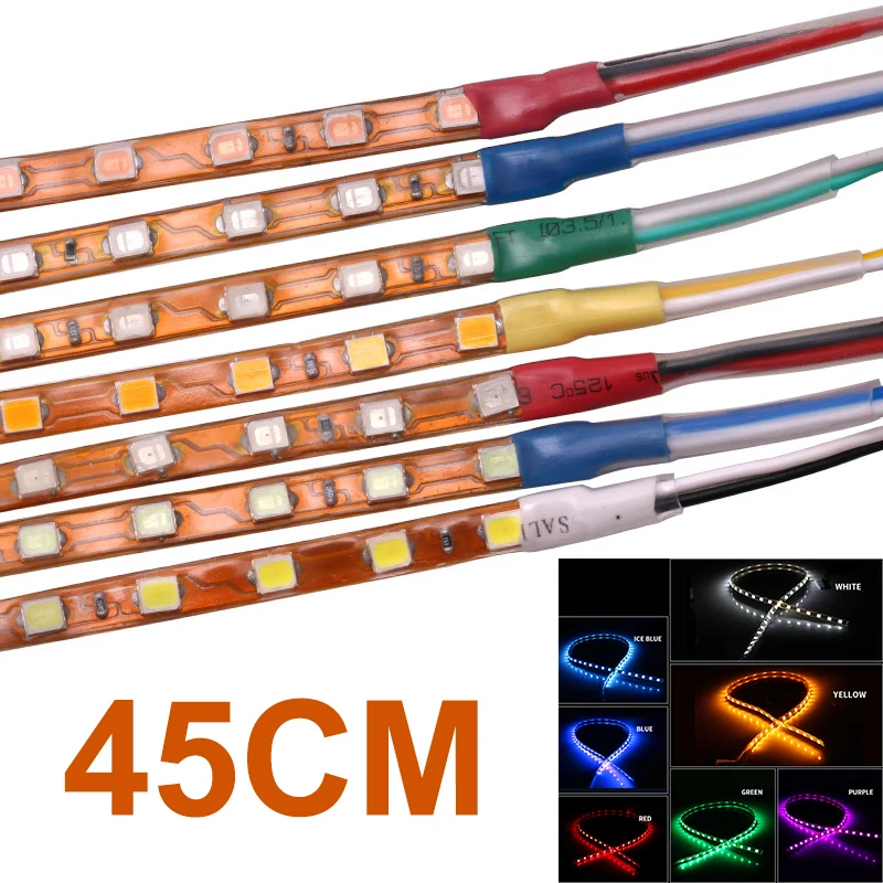 1x 45CM Car DRL Light Auto Decorative Flexible LED Strip Light Car LED Daytime Running Light Car LED Strip Light 12V Waterproof