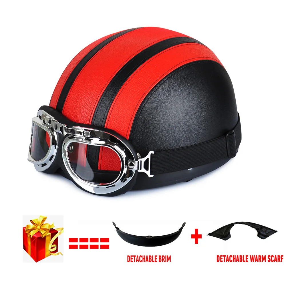 Retro Motorbike Leather Helmet Motorcycle Riding Vintage Cruiser Touring Half Helmets Moto Bicycle Scooter Skating Baseball Cap