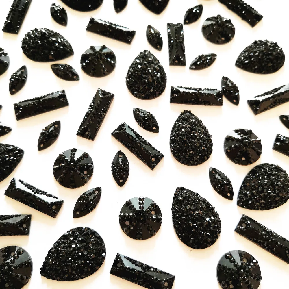 Mix Shape Black Ornamental Sew-on Rhinestones Stones Crystals Flatback Mixed For Sewing Clothes Make Jewel Handcraft Work Shoes