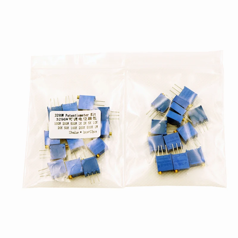 13pcs = 13kinds * 1pcs 3296W adjustable potentiometer Kit contains  100R 200R 500R 1K 2K 5K 10K 20K 50K 100K 200K 1M