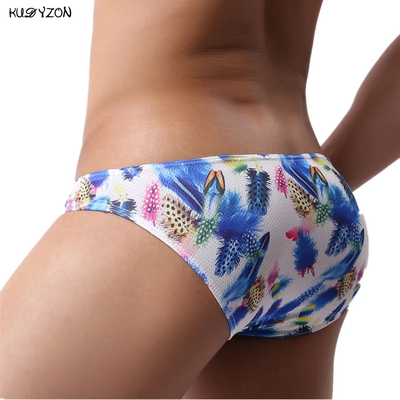 New Sexy Men Underwear Breathable Printed Briefs Low Waist Male Underpants Cuecas Calzoncillos Bulge Pouch Mesh Bikini Briefs