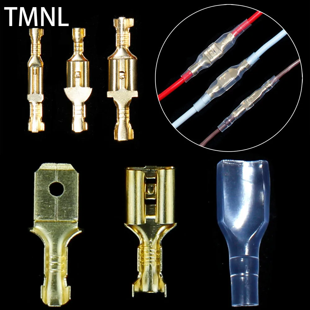 

2.8/4.8/6.3mm Male/Female Spade Crimp Terminals Electrical Sleeve Wrap Connector wire wound plug Brass Spade Lug Cable Fork