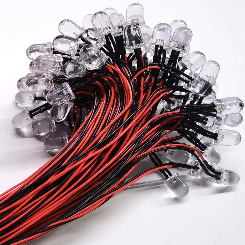 

50PCS/lot DC5-12V 8mm 10mm Red/Green/Blue/Pink RGB Fast Slow white Yellow Round Pre-Wired Water Clear LED With Plastic Holder