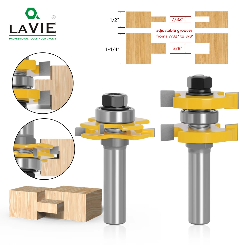 tipo Ajustável Haste Tenon Cutter Wood Bit t tipo Groove e Tongue Router Fresa para Carpintaria 12 mm Pol Pcs por Conjunto t