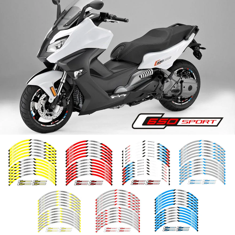 New high quality 12 Pcs Fit Motorcycle Wheel Sticker stripe Reflective  Rim For BMW C650 sport