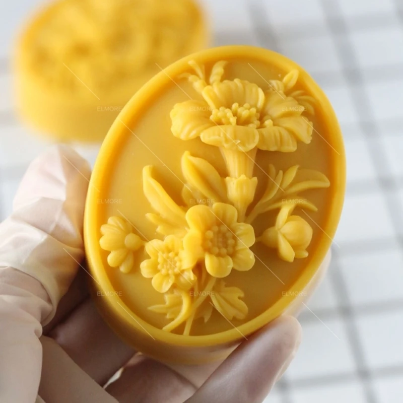 Oval Flower 3D Soap Mold Natural Bar Soap Molds Scented Candle Wax Silicone Mold Aromatherapy Plaster Resin Crafts Mold