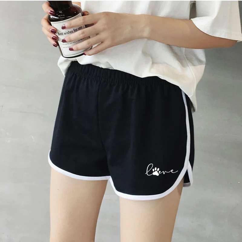 Liebe Katze Pfote Druck Sommer frauen Shorts Casual Sport Dünne Elastische Taille Strand Stil Mode-Trend Weiblichen Kurzen Hosen s-2XL