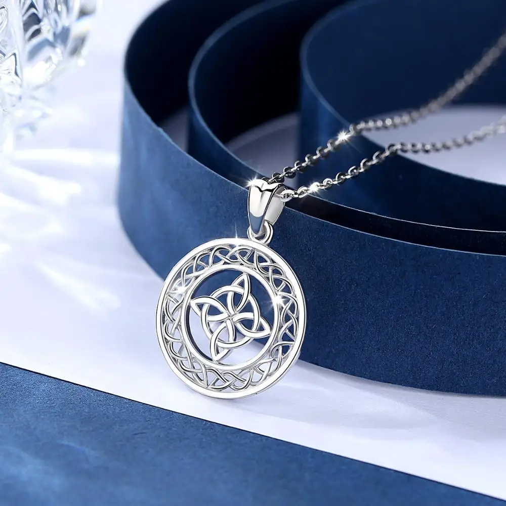 EUDORA 100% 925 Sterling Silver Celtic knot Pendant Fine Round knot Necklace good luck Jewelry For Lady girl New Year Gift D122