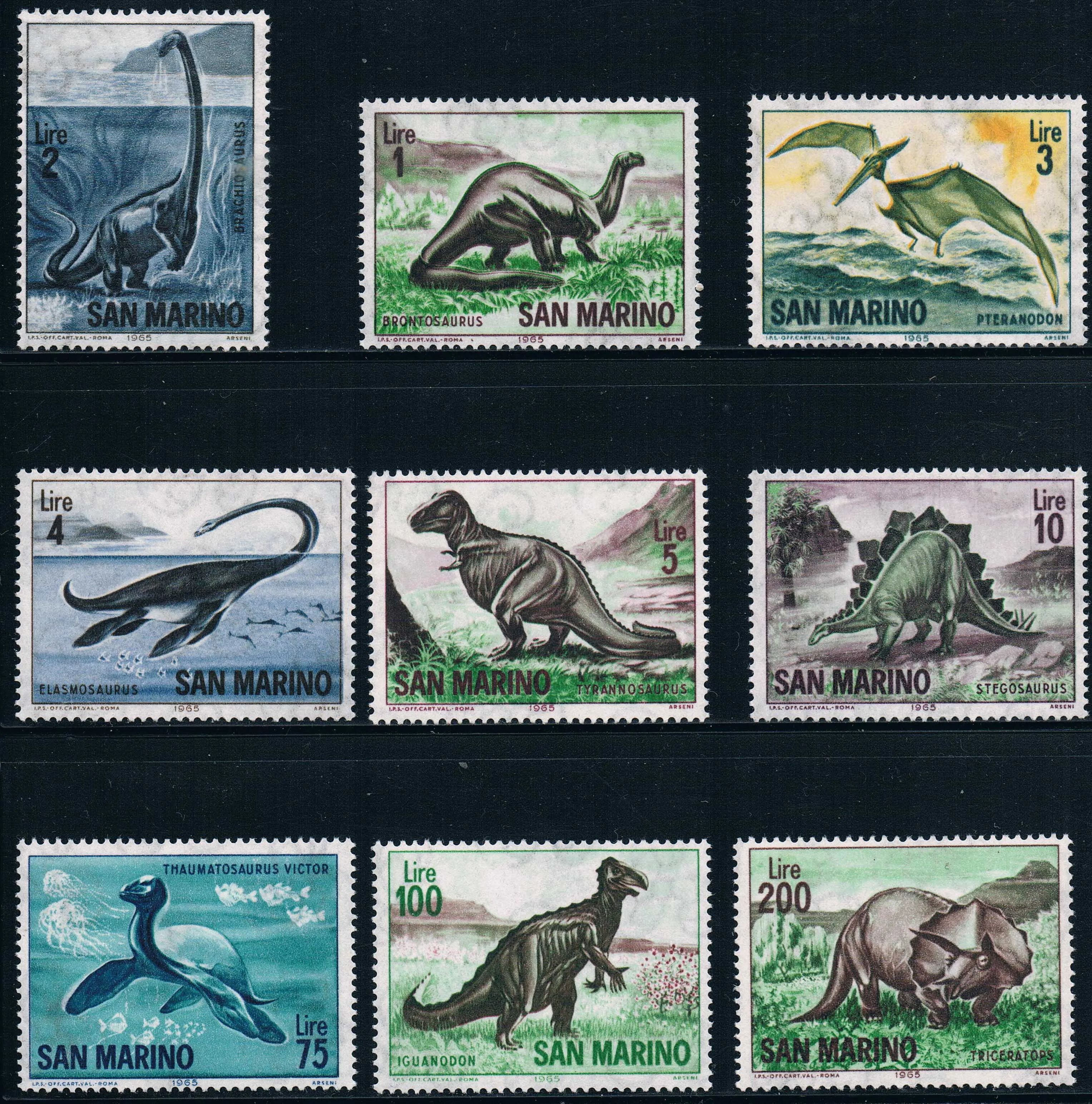 

9Pcs/Set New San Marino Post Stamp 1965 Prehistoric Animals Dinosaur Stamps MNH