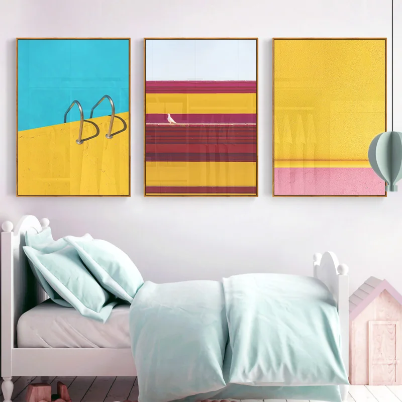 الحديث متعدد الألوان الأصفر الأزرق مجردة الرسم على لوحات القماش الجدارية صورة المشارك وطباعة معرض غرفة المعيشة ديكور المنزل