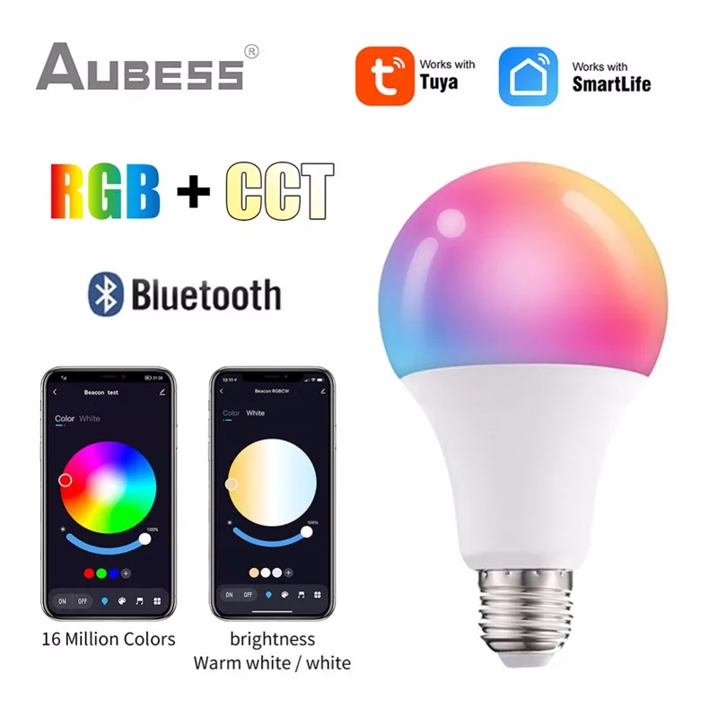 Bombilla Led inteligente Tuya con Bluetooth, lámpara inteligente de 10W E27 B22 RGBW, lámpara Led que cambia de Color RGB + CCT, funciona con puerta de enlace Bluetooth