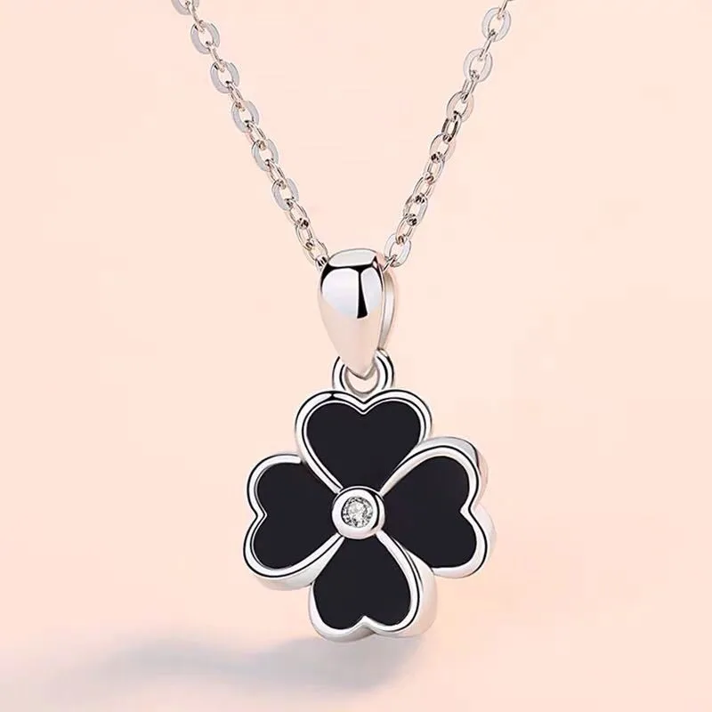 Trendy Girls Red Black Green Clover Pendant Necklace Jewelry Women Silver 925 Clavicle Necklace Cute Princess Chain On Neck Gift
