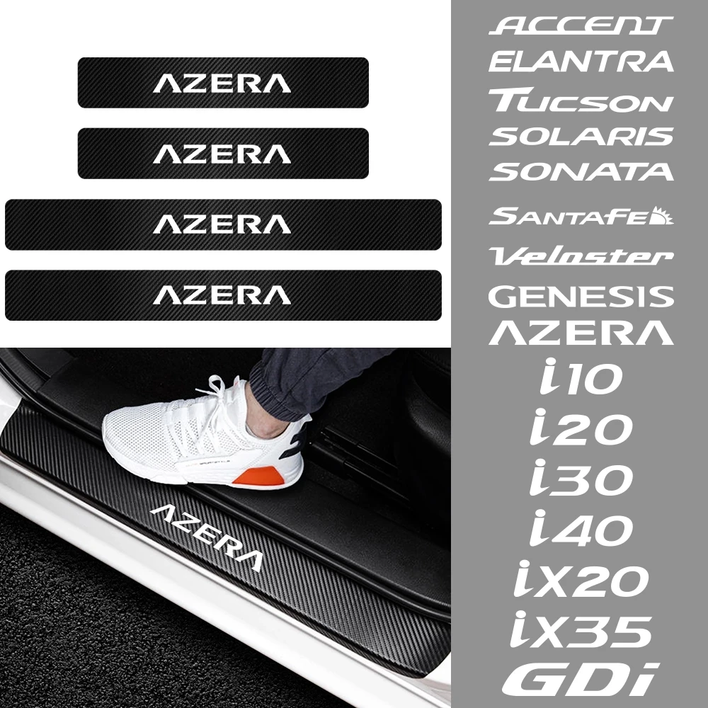 

4PCS Car Carbon Fiber Door Sill Protector Sticker for Hyundai Accent Elantra Tucson Solaris Sonata Santafe Veloster GDI i10 etc
