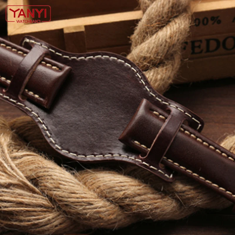 Genuine Leather Bracelet 18mm 20mm 21mm 22mm watch strap mens watchband With mat wristwatches band handmade leather bracelet