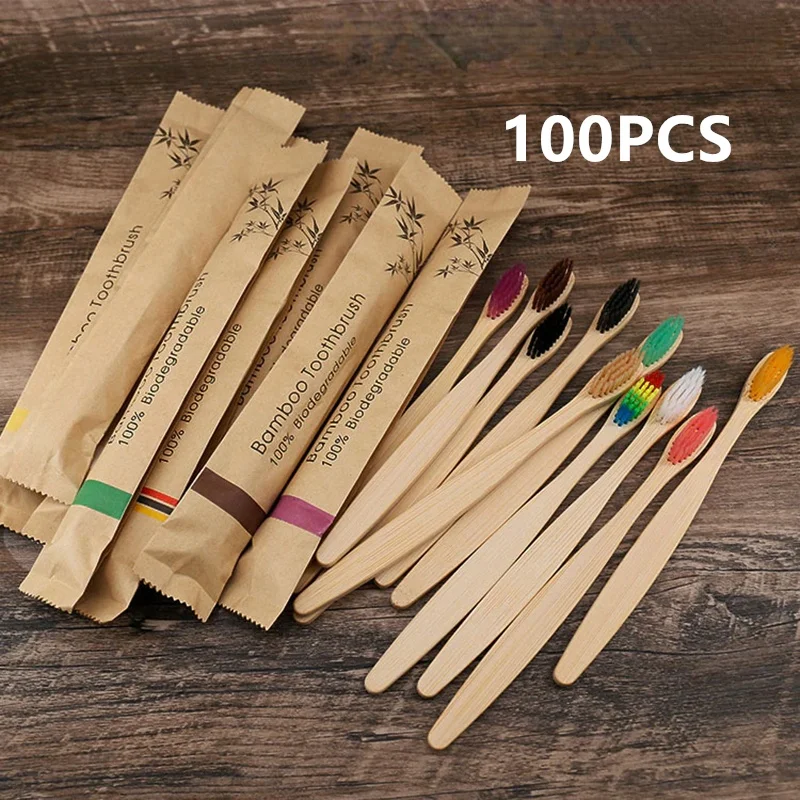 Bamboo handle toothbrush 50/100PCs portable eco-friendly dental cleaning brush hotel dormitory bathroom accessories for adult