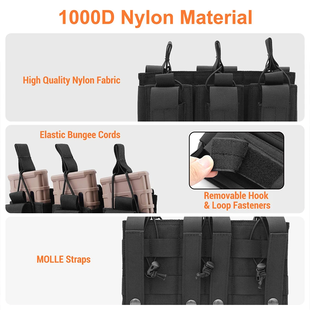 1000D Tactical Double/Triple Mag Pouch Molle Open-Top Triple Magazine Pouch Rifle Carrier Holster dla M4 M14 M16 AK