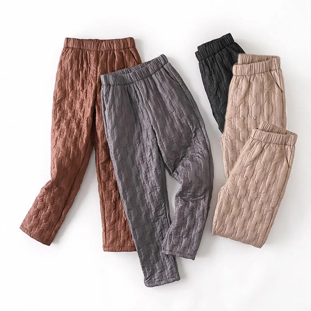 

Women Pants Padded Quilted Autumn Winter Thick Warm Trousers for Daily Wear