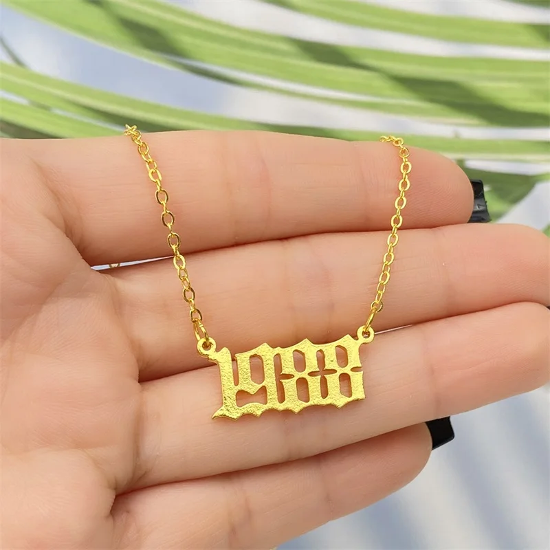 EN Letter Pendant For Women Men Year Necklace Chain From 1980 to 2020 Initial Necklace Choker Trendy Jewelry Birthday Gift