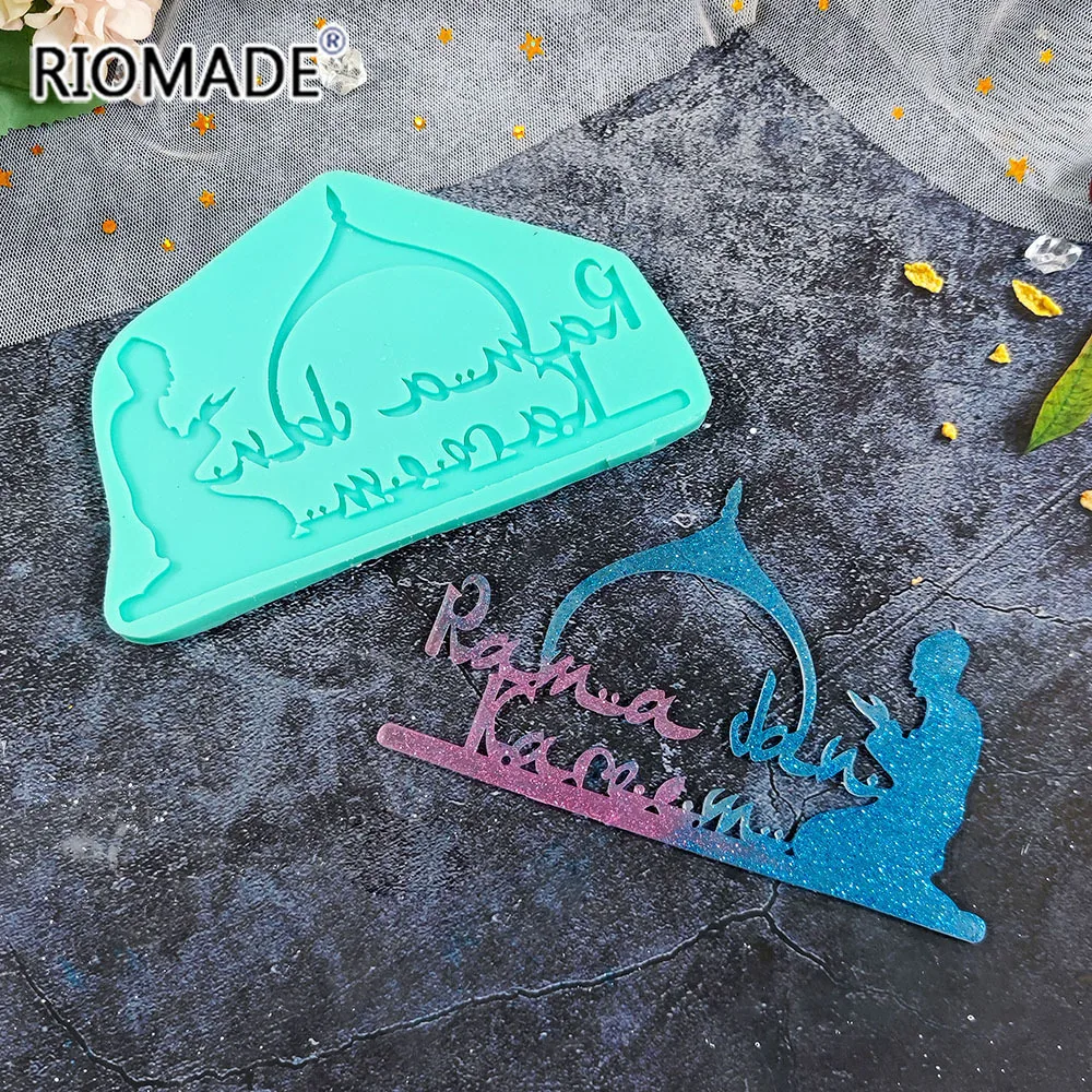 Eid Mubarak Arabic Font Moon Fondant Silicone Mold DIY Resin Clays Gypsum Chocolate Handmade Mould Ramadan Cake Baking Tools