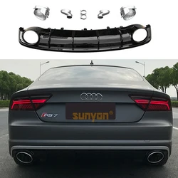 A7 Rear Bumper Lip Diffuser with Exhaust Muffler Pipe for Audi A7 Standard Bumper 2009-2018 RS7 Style