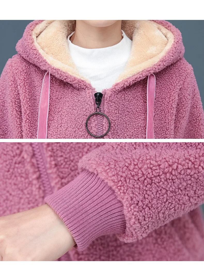 Fashion Hooded Trench Coat Female Autumn Winter Windbreaker Coat Cardigan Lamb wool coats Youth clothing for women Fleece jacket