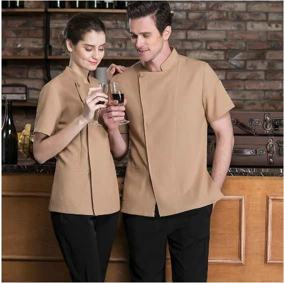 ใหม่ Cook สวมใส่ Unisex KITCHEN Chef Uniform ชุดอาหารบริการแขนสั้น Breathable ร้านอาหารผู้ชายผู้หญิงเสื้อผ้า