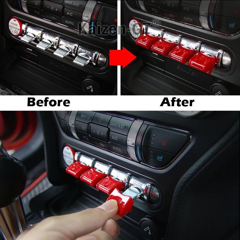 iJDM 4pcs Red ABS Console Control Switch Buttons Covers Trims For 2015-up Ford Mustang Design from the Control Button of Aven