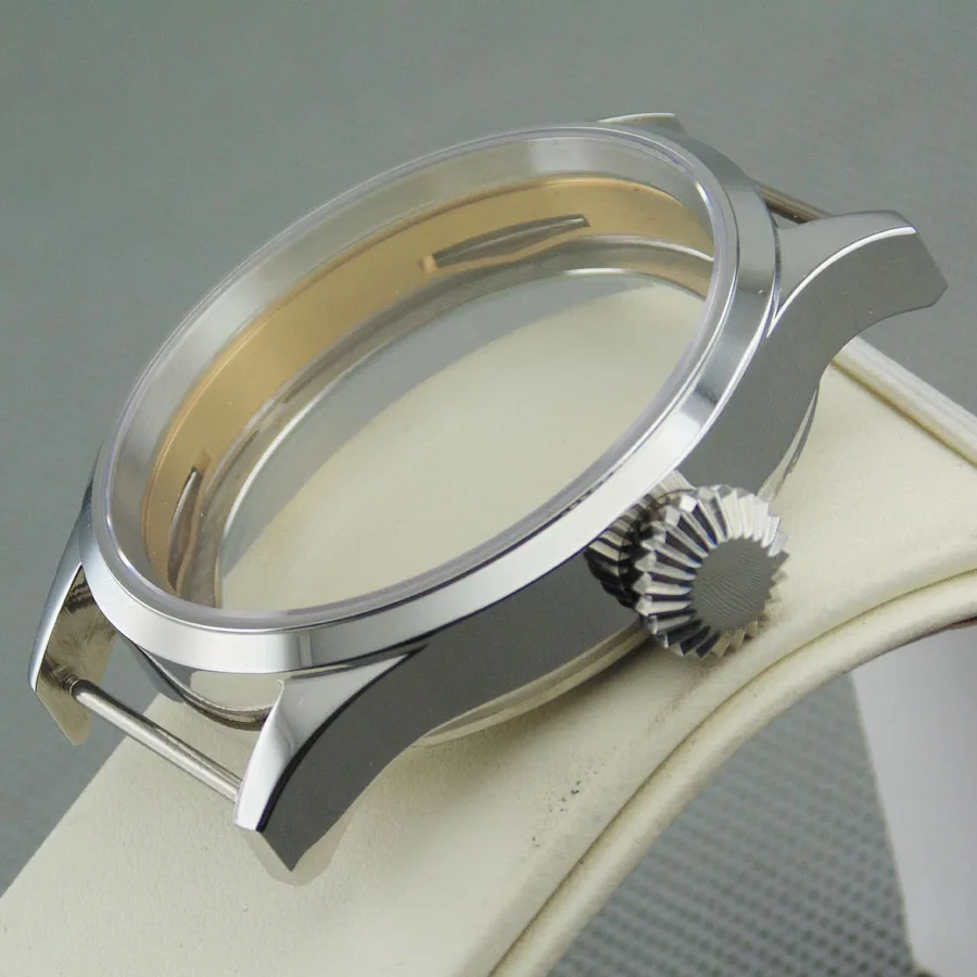 43mm silver case sapphire glass  watch case fit ST36 ETA 6497-1/ 6497-2 /6498 movenent