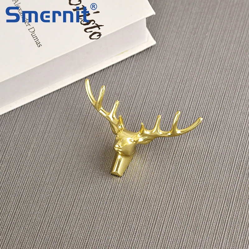 Deer Kopf Messing Möbel Griffe Kreative Gold Tür Knöpfe und Griffe für Schrank Küche Schrank Schrank Schublade Zieht Decor