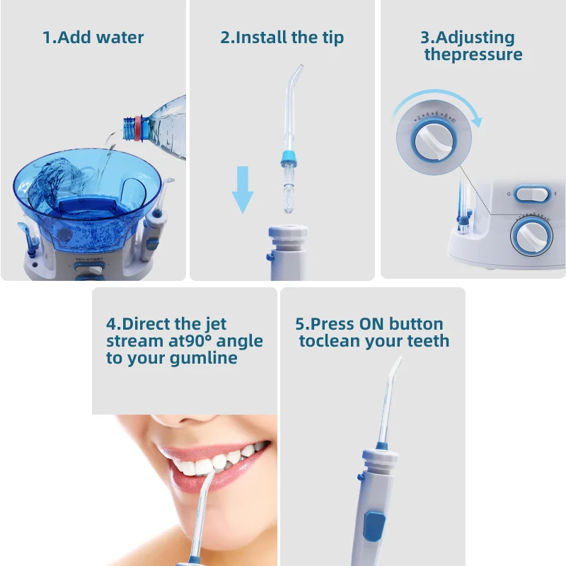 Oral Irrigator Water Flosser Dental Teeth Cleaner 10 Pressures Electric Water Pick Braces and Dental Calculus Remover Convenient