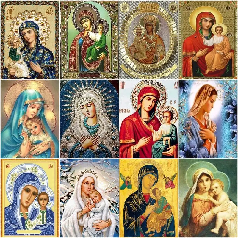 

CHENISTORY Diamond Painting Character Virgin Mary And Child Religious Full Drill Craft Kit Diamond Embroidery Handicraft Home